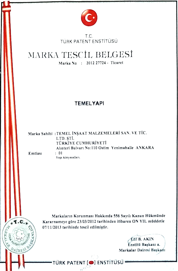 Temel Yapi Marka Tescil Belgesi